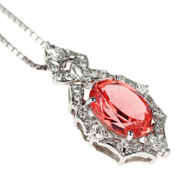 クレサンベール/京セラ Pt950/ Pt850 再結晶 パパラチア サファイア ダイヤモンド ペンダントネックレス 5.04ct D0.50ct