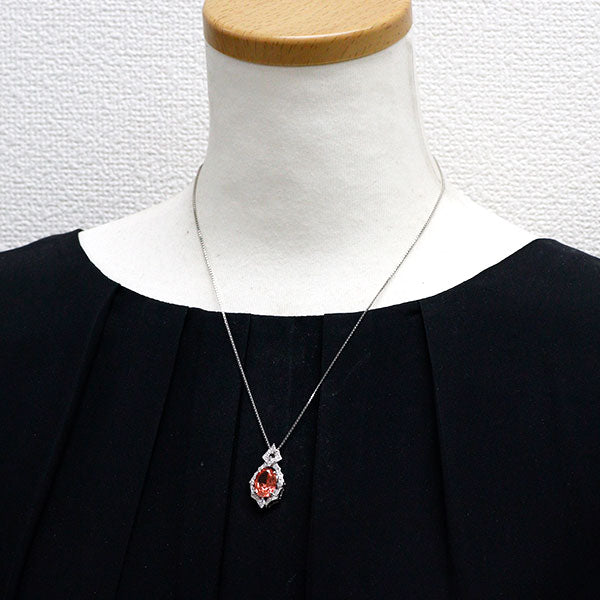 クレサンベール/京セラ Pt950/ Pt850 再結晶 パパラチア サファイア ダイヤモンド ペンダントネックレス 5.04ct D0.50ct