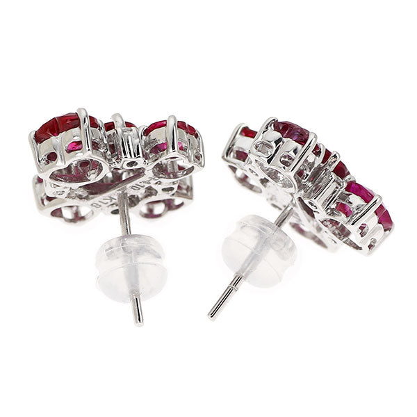 K18WG ハートシェイプ ルビー ダイヤモンド ピアス 4.10ct D0.08ct