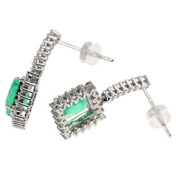 K18WG エメラルド ダイヤモンド ピアス 3.0ct D0.95ct