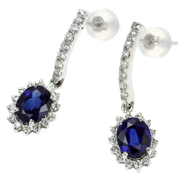 K18WG サファイア ダイヤモンド ピアス 2.60ct D0.52ct