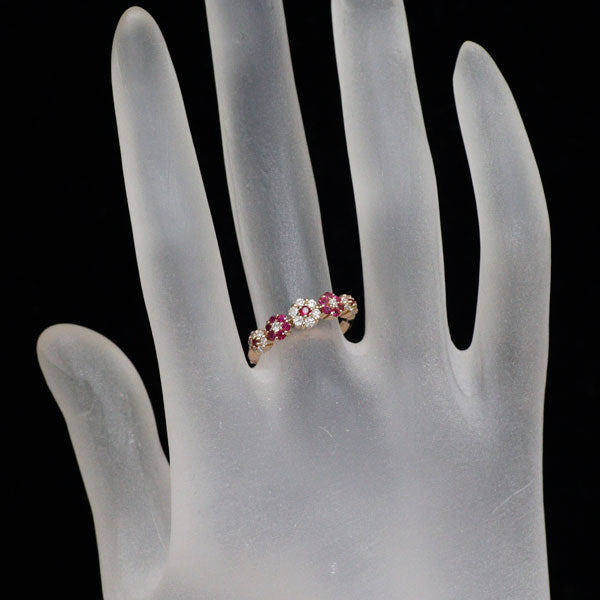 K18PG ルビー ダイヤモンド リング 0.25ct D0.26ct フラワー