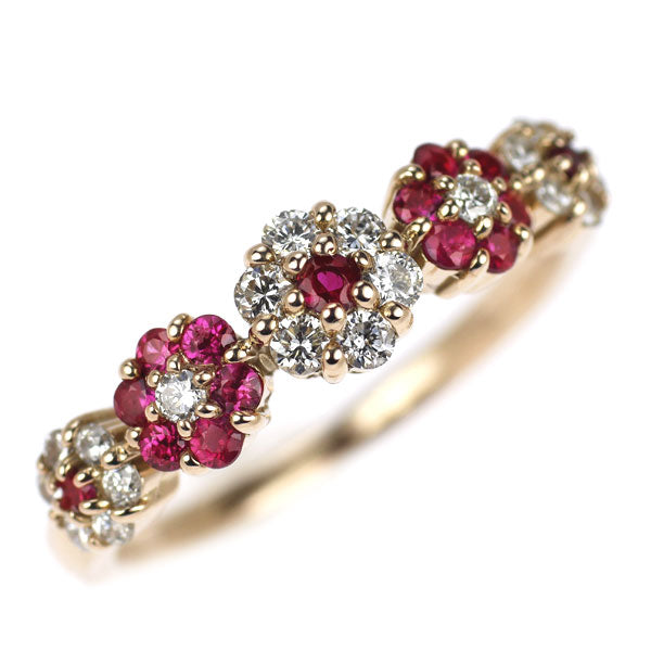 K18PG ルビー ダイヤモンド リング 0.25ct D0.26ct フラワー