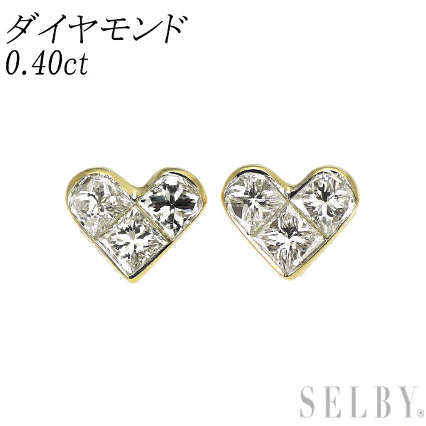 K18YG ダイヤモンド ピアス 0.40ct ハート ミステリーセッティング