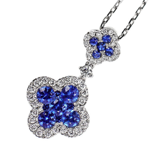 K18WG サファイア  ダイヤモンド ペンダントネックレス 0.78ct D0.26ct ブルートパーズ付き