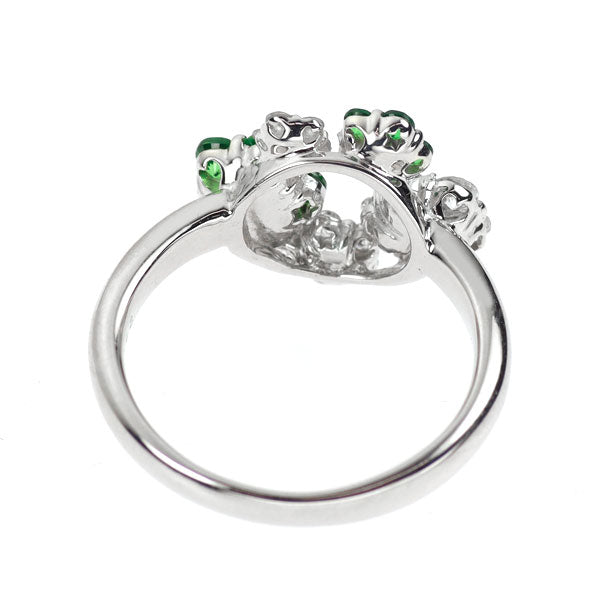 K18WG グリーン ガーネット ダイヤモンド リング 0.43ct D0.41ct フラワー