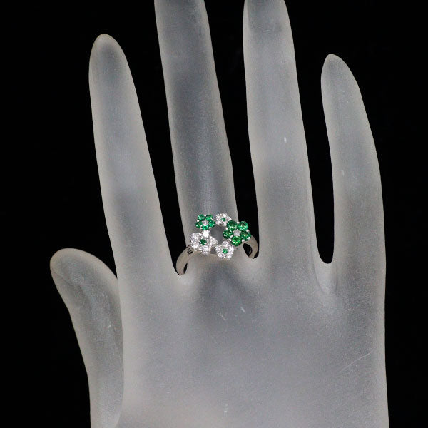 K18WG グリーン ガーネット ダイヤモンド リング 0.43ct D0.41ct フラワー