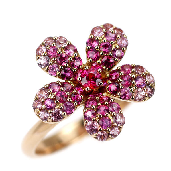K18PG ルビー ピンクサファイア リング 1.43ct フラワー