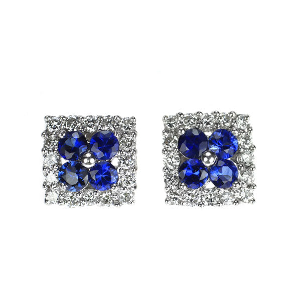 K18WG サファイア ダイヤモンド ピアス 1.00ct D0.40ct