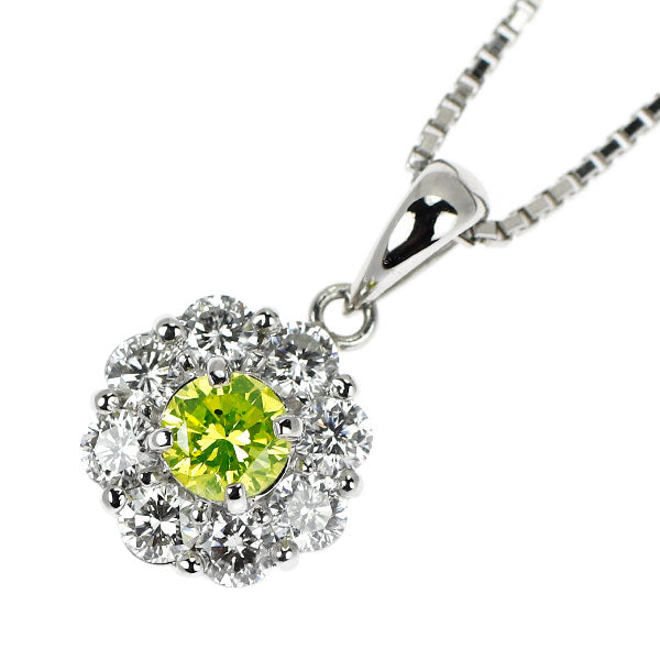Pt900/ Pt850 アップルグリーンダイヤモンド ペンダントネックレス 0.292ct D0.55ct