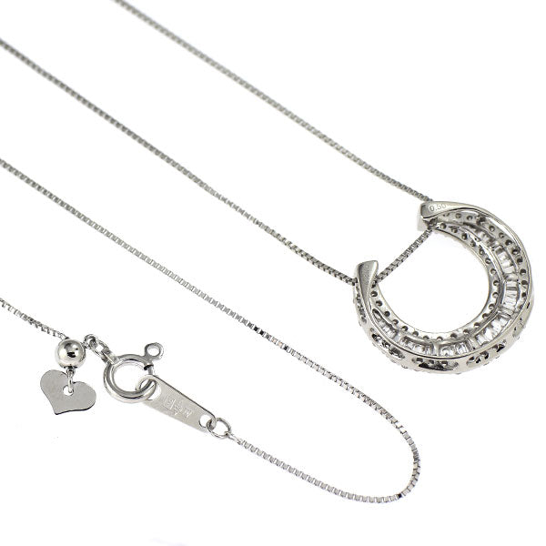 K18WG/ Pt999 ダイヤモンド ペンダントネックレス 0.50ct 三日月 大久保馬蹄