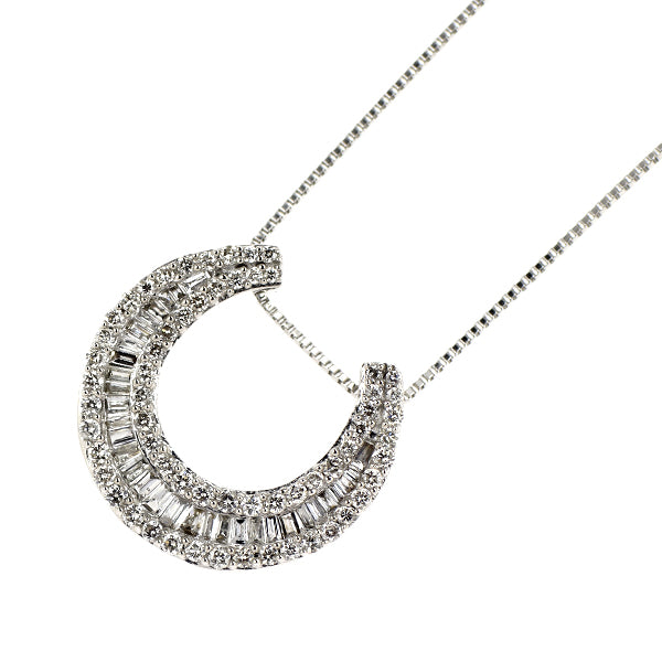 K18WG/ Pt999 ダイヤモンド ペンダントネックレス 0.50ct 三日月 大久保馬蹄