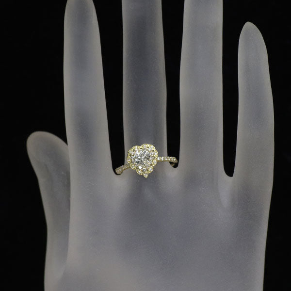 新品 K18YG ハートシェイプ ダイヤモンド リング 0.484ct K VS1 D0.24ct 【エスコレ】