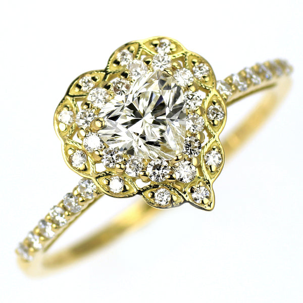 新品 K18YG ハートシェイプ ダイヤモンド リング 0.484ct K VS1 D0.24ct 【エスコレ】