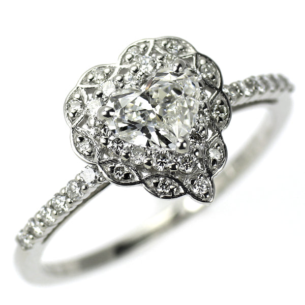 新品 Pt950 ハートシェイプ ダイヤモンド リング 0.457ct D VS2 D0.25ct 【エスコレ】