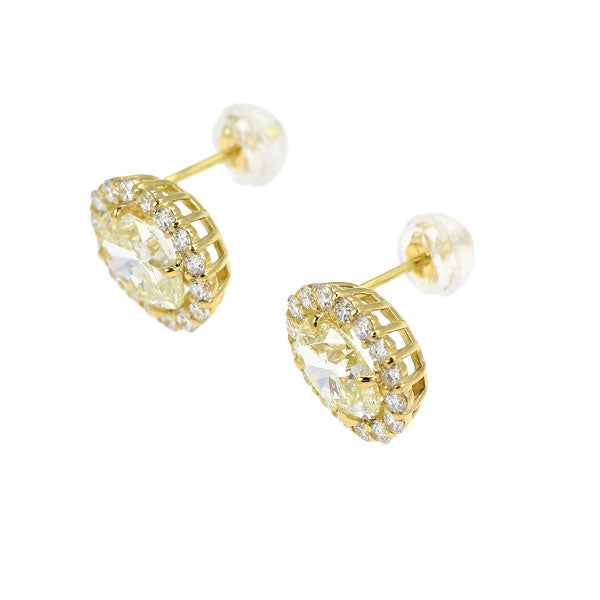 新品 K18YG IGI鑑定書付 オーバルカット ダイヤモンド ピアス 2.000ct K/L SI1 VG D0.60ct 【エスコレ】