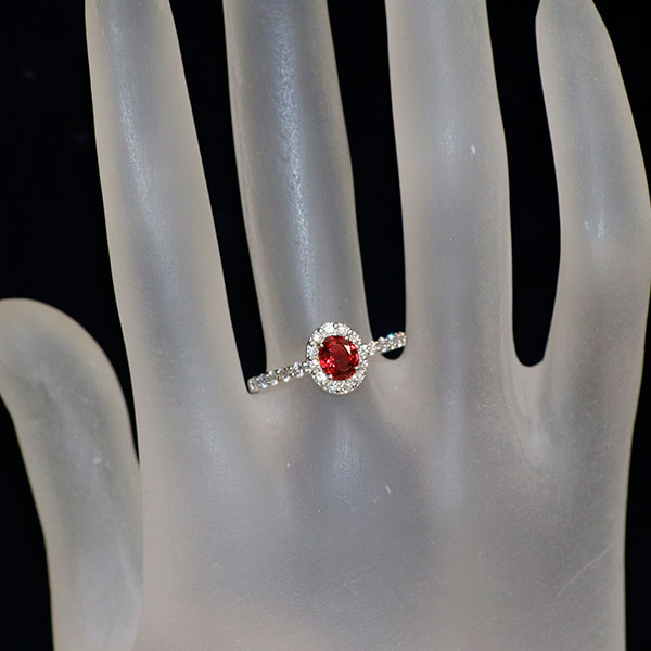 新品 Pt950 日独産地鑑別書付 ビルマ/ミャンマー産レッドスピネル ダイヤモンド リング 0.570ct D0.32ct 希少石 レアストーン【エスコレ】