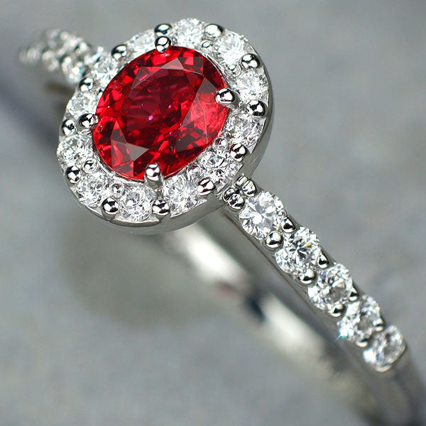 新品 Pt950 日独産地鑑別書付 ビルマ/ミャンマー産レッドスピネル ダイヤモンド リング 0.570ct D0.32ct 希少石 レアストーン【エスコレ】