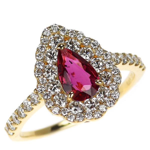 新品 K18YG 非加熱ピジョンブラッド ルビー ダイヤモンド リング 0.68ct D0.76ct 【エスコレ】