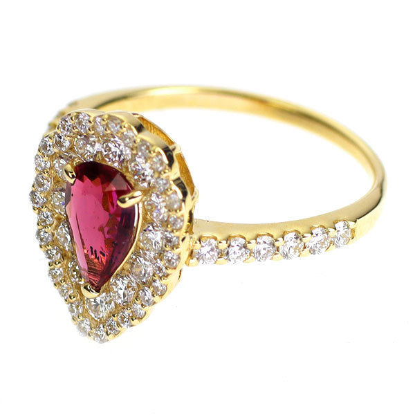 新品 K18YG 非加熱ピジョンブラッド ルビー ダイヤモンド リング 0.68ct D0.76ct 【エスコレ】