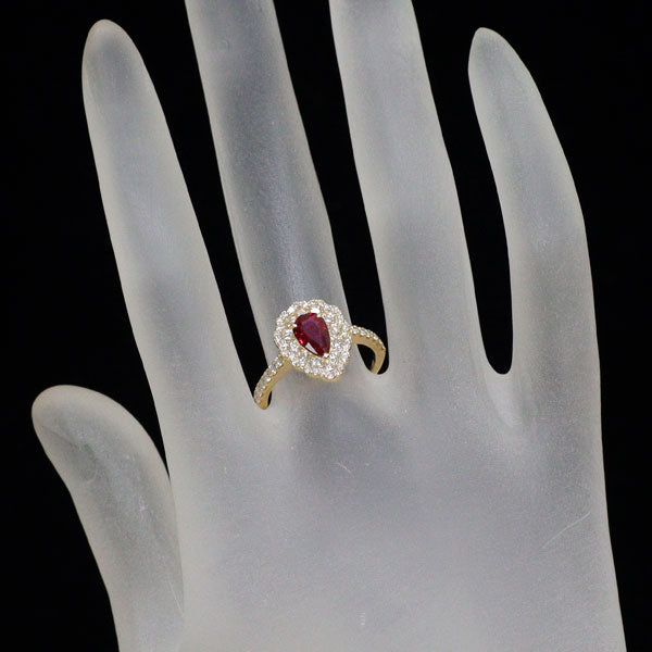 新品 K18YG 非加熱ピジョンブラッド ルビー ダイヤモンド リング 0.68ct D0.76ct 【エスコレ】