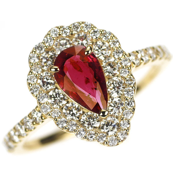 新品 K18YG 非加熱ピジョンブラッド ルビー ダイヤモンド リング 0.68ct D0.76ct 【エスコレ】