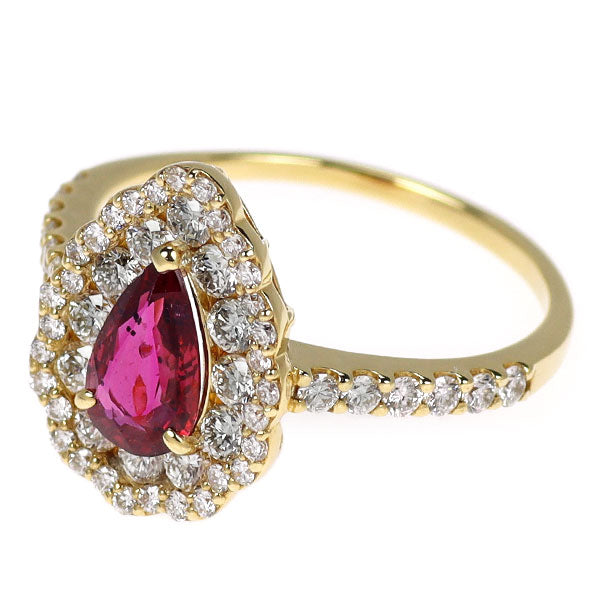 新品 K18YG 非加熱ピジョンブラッド ルビー ダイヤモンド リング 0.68ct D0.76ct 【エスコレ】