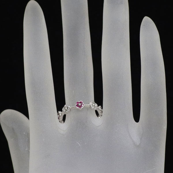 K18WG ルビー ダイヤモンド リング 0.23ct D0.25ct フラワー