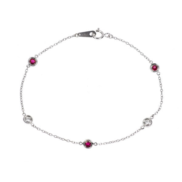 K18WG ルビー ダイヤモンド ブレスレット 0.24ct D0.09ct ステーション