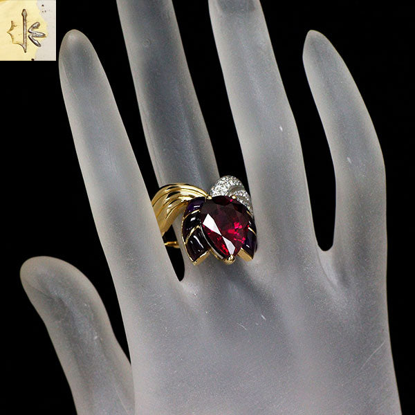 ジュエルスタジオ K18YG/Pt900 ガーネット アメジスト ダイヤモンド リング 8.83ct A2.43ct D0.57ct