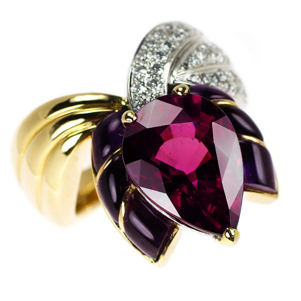 ジュエルスタジオ K18YG/Pt900 ガーネット アメジスト ダイヤモンド リング 8.83ct A2.43ct D0.57ct
