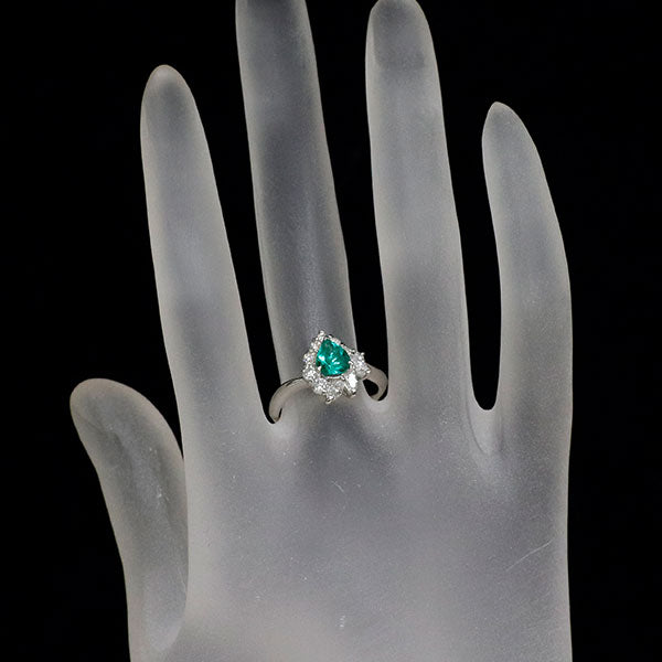 Pt900 ペアシェイプ エメラルド ダイヤモンド リング 0.74ct D0.56ct
