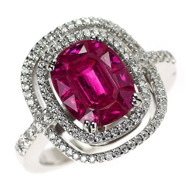 K18WG ルビー ダイヤモンド リング 1.50ct D0.40ct