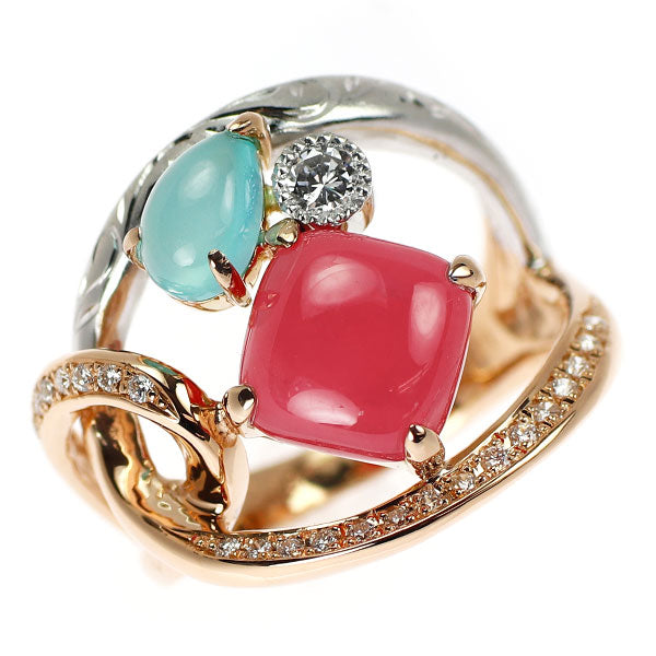 K18PG/Pt900 ロードナイト カルセドニー ダイヤモンド リング 2.73ct CH0.55ct D0.21ct