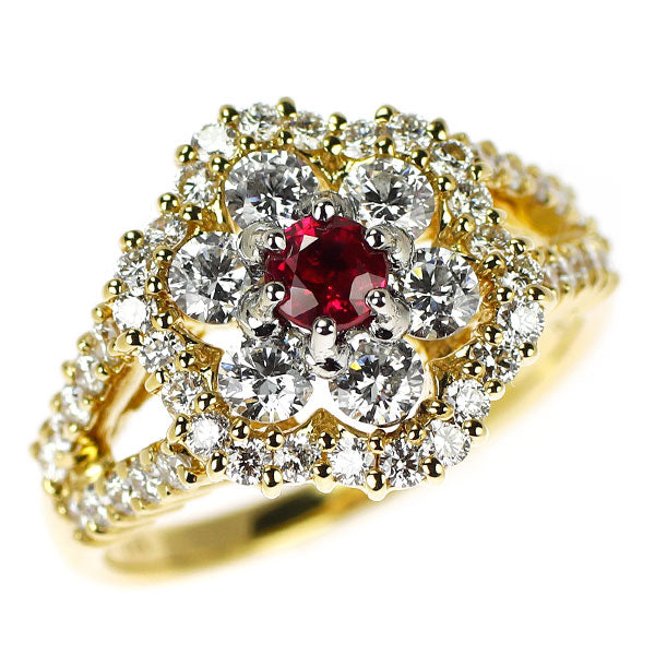 Pt900/ K18YG ルビー ダイヤモンド リング 0.29ct D1.26ct
