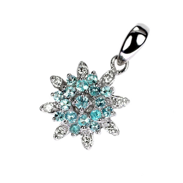 K18WG パライバトルマリン ダイヤモンド ペンダントトップ 0.15ct D0.05ct フラワー