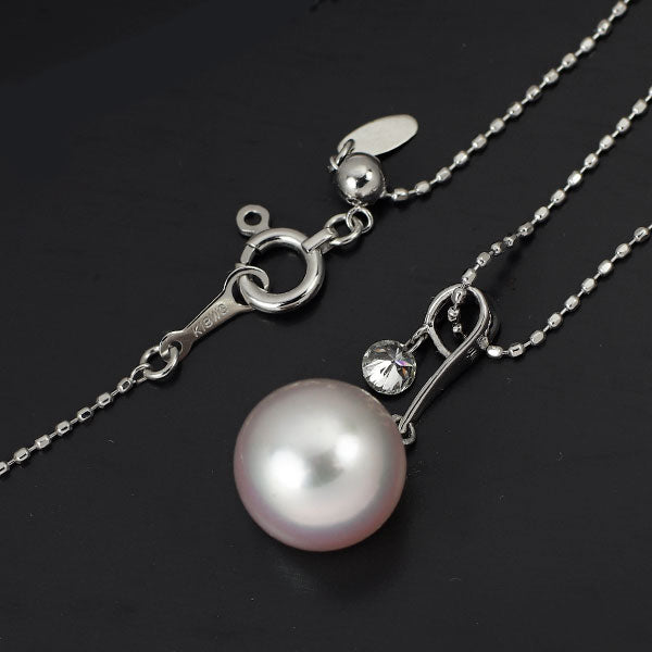 K18WG アコヤ 真珠 ダイヤモンド ペンダントネックレス 径約9.4mm D0.10ct