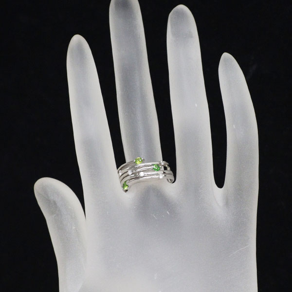 Rare Pt900 demantoid garnet diamond ring 0.29ct D0.19ct