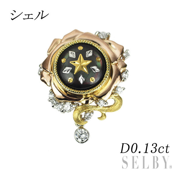 Pt900/ K18YG/ PG シェル ダイヤモンド ピアス D0.13ct ピクウェ 片方のみ