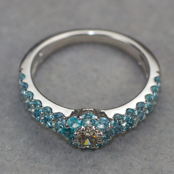 K18WG パライバトルマリン ダイヤモンド リング PT0.80ct D0.18ct