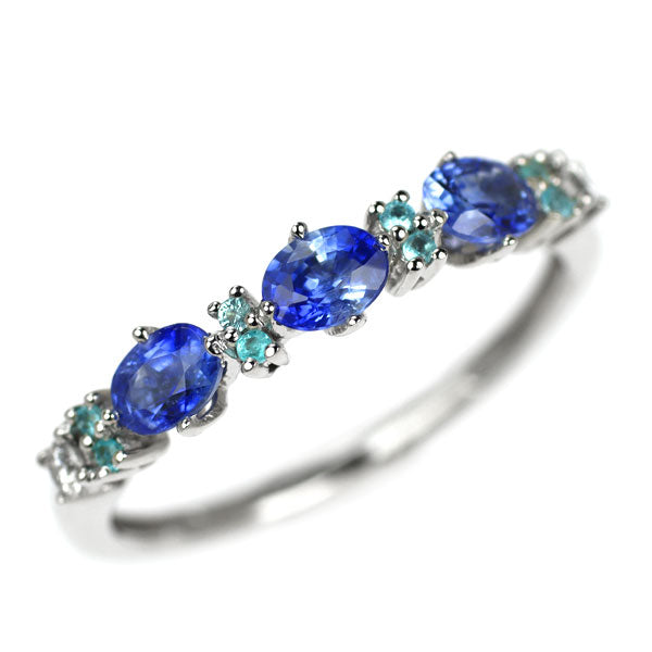K18WG サファイア ダイヤモンド パライバトルマリン リング 0.48ct D0.05ct T0.04ct
