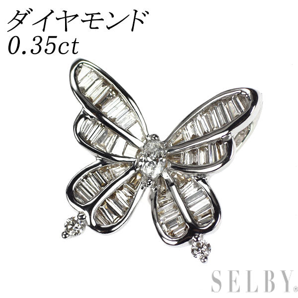 K18WG ダイヤモンド ペンダントトップ 0.35ct 蝶