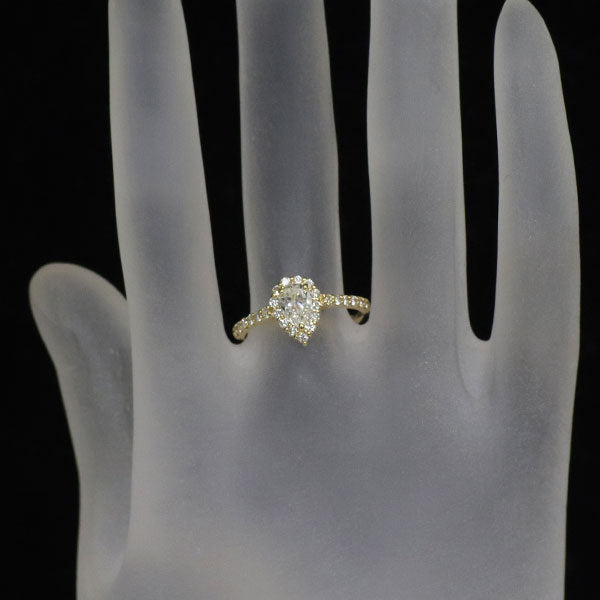新品 K18YG ペアシェイプ ダイヤモンド リング 0.534ct H VS1 D0.40ct