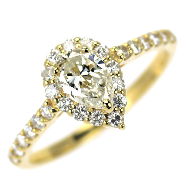 新品 K18YG ペアシェイプ ダイヤモンド リング 0.534ct H VS1 D0.40ct