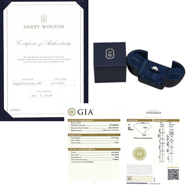 ハリーウィンストン Pt950 ダイヤモンド リング 0.51ct F VVS1 ペアシェイプクラスター 《セルビー銀座店》【中古】