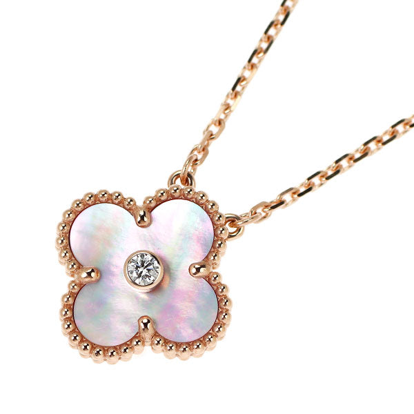 ヴァンクリーフ＆アーペル K18PG ピンク マザーオブパール/シェル ダイヤモンド ペンダントネックレス ヴィンテージアルハンブラ 2025年ホリデー 《セルビー銀座店》【中古】