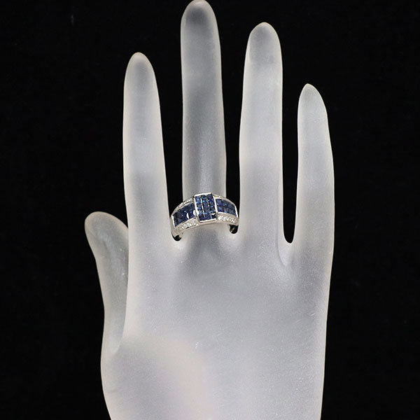 K18WG サファイア ダイヤモンド リング 2.00ct D0.22ct ミステリーセッティング