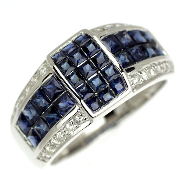 K18WG サファイア ダイヤモンド リング 2.00ct D0.22ct ミステリーセッティング