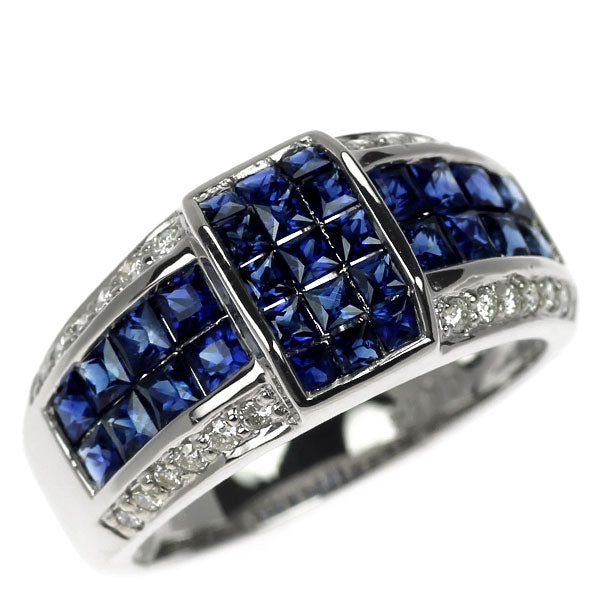 K18WG サファイア ダイヤモンド リング 2.00ct D0.22ct ミステリーセッティング