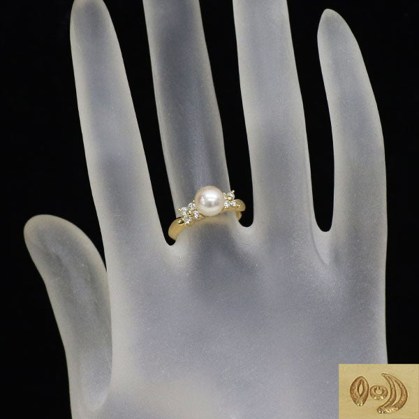 田崎真珠 K18YG アコヤ 真珠 ダイヤモンド リング 径約6.6mm D0.24ct